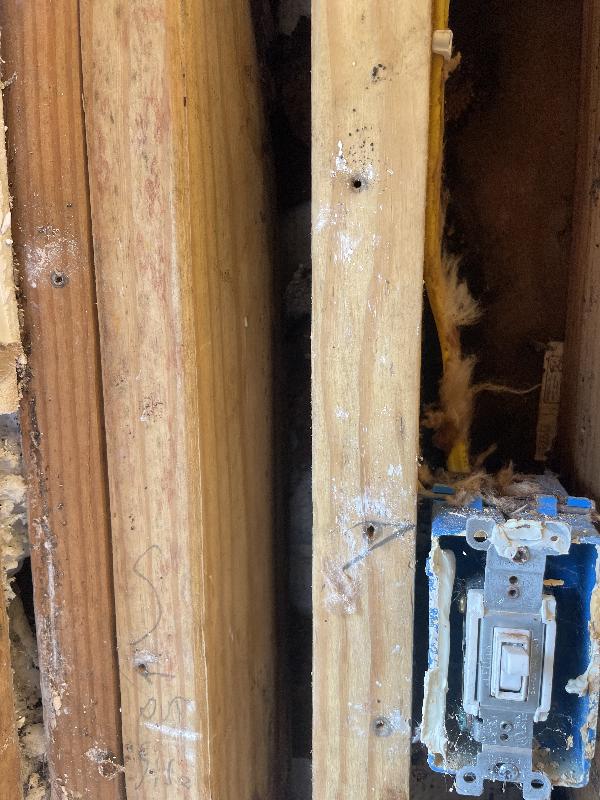 Hard to see, but there is rot along the back of the studs 