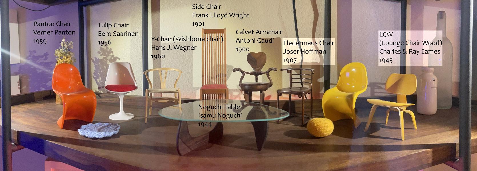 All the different chairs, labeled. 