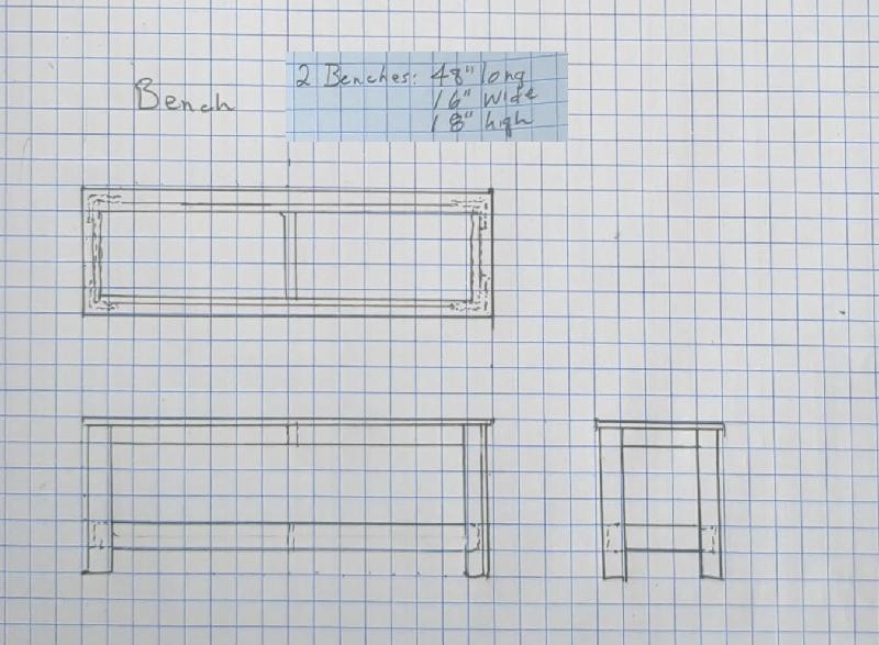 The original plans for the benches from the client<br/> 