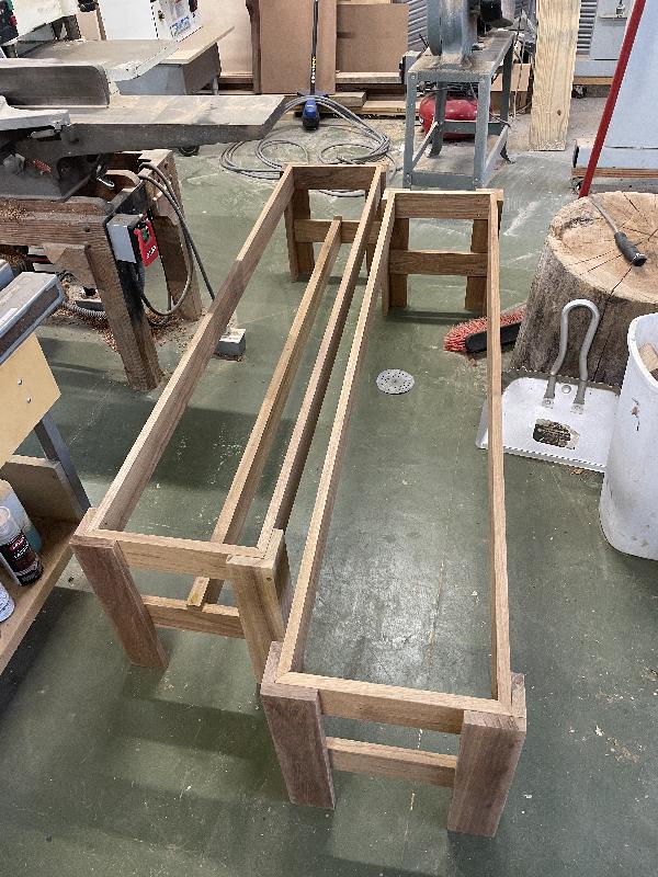 Two bench frames, one with stretcher installed 