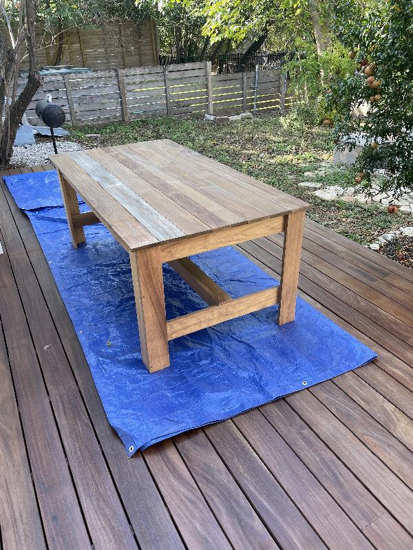 Table, delivered and in place on the deck where it will live. 