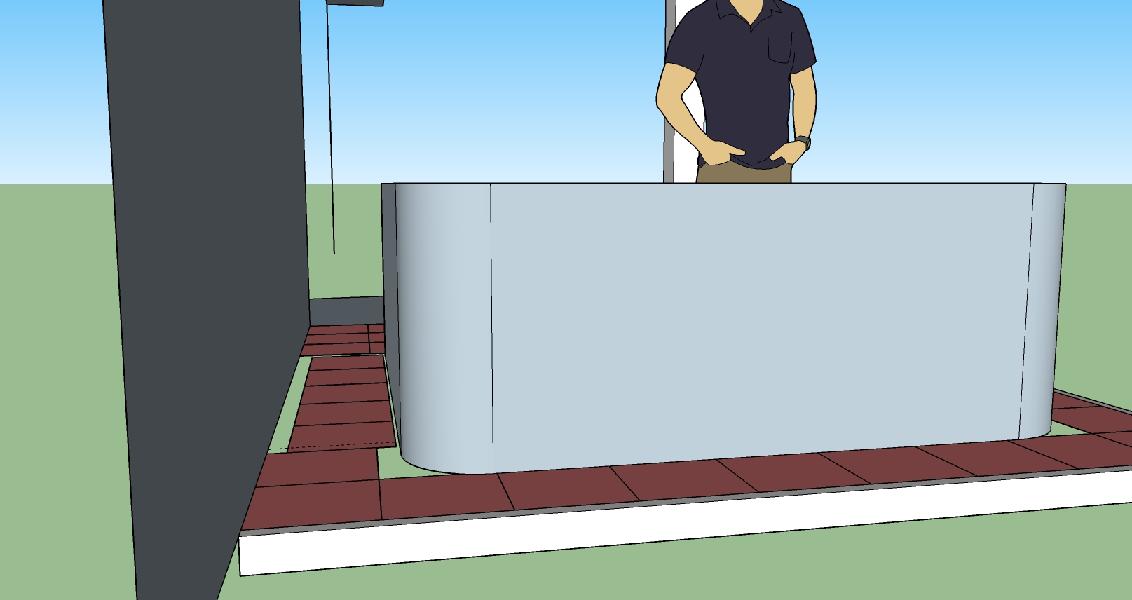 Showing the narrow space between the tub and the house.  